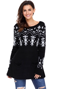 BY27720-2 Black A-line Casual Fit Christmas Fashion Sweater